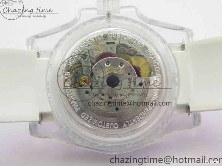 KZF Best Transparent on Phantomlab Rubber Edition VR3135 Dial Blue Light Strap White Submariner 0219